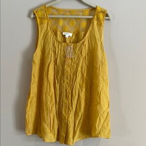 Anthropologie Mine Yellow Lace-Trim Sleeveless Blouse